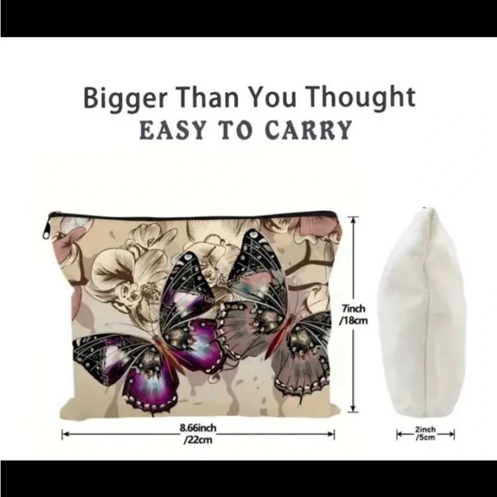 New! Butterflies Pattern Cosmetic Bag Makeup Bag, Zipper Pouch, Lightweight